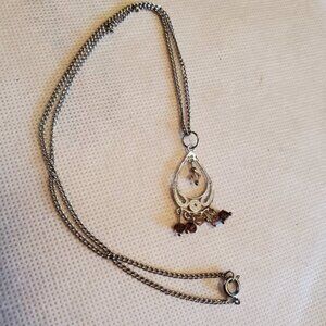 18IN Silver Tone Ethnic Pendant Necklace Artisan